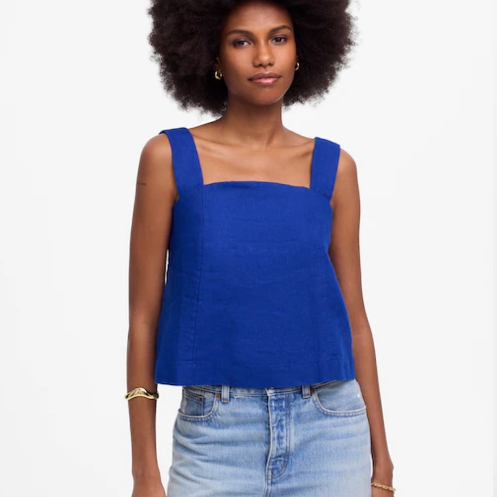 Madewell Curved-Neck Shell Tank in 100% Linen